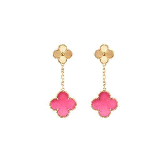 [⭐Hyrra Jewelry]NEW CLOVER 2 MOTIF PINK ENAMEL EARRINGS