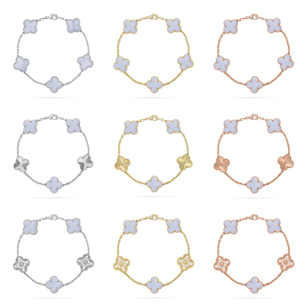 [⭐Hyrra Jewelry] CLOVER 5 MOTIF PURPLE CHALCEDONY BRACELET COLLECTION