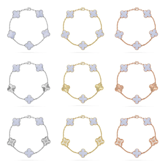 [⭐Hyrra Jewelry] CLOVER 5 MOTIF PURPLE CHALCEDONY BRACELET COLLECTION
