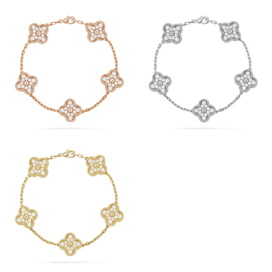 [⭐Hyrra Jewelry] CLOVER 5 MOTIF FULL DIAMOND BRACELET COLLECTION