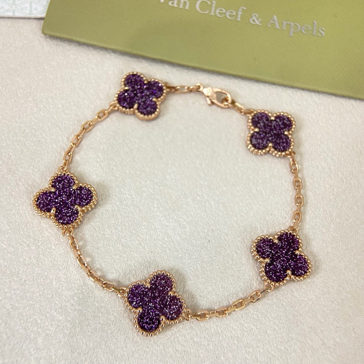 [⭐Hyrra Jewelry]NEW PURPLE SAND-GOLD FOUR-LEAF CLOVER 5-FLOWER BRACELET