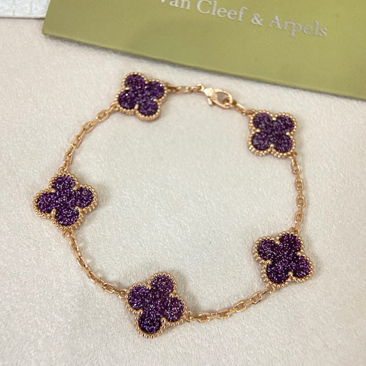 [⭐Hyrra Jewelry]NEW PURPLE SAND-GOLD FOUR-LEAF CLOVER 5-FLOWER BRACELET