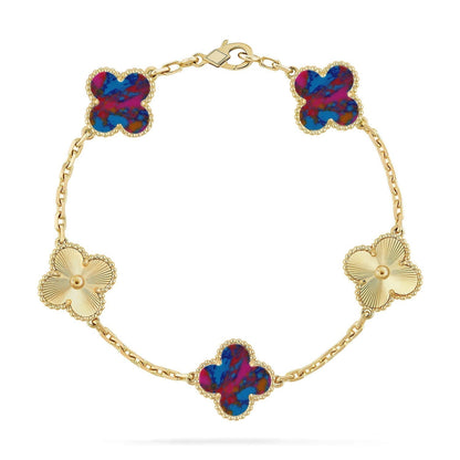[⭐Hyrra Jewelry]CLOVER 5 MOTIF COLOR GEMSTONES BRACELET COLLECTION