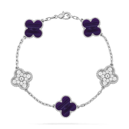 [⭐Hyrra Jewelry]CLOVER 5 MOTIF PURPLE STRIPES BRACELET COLLECTION