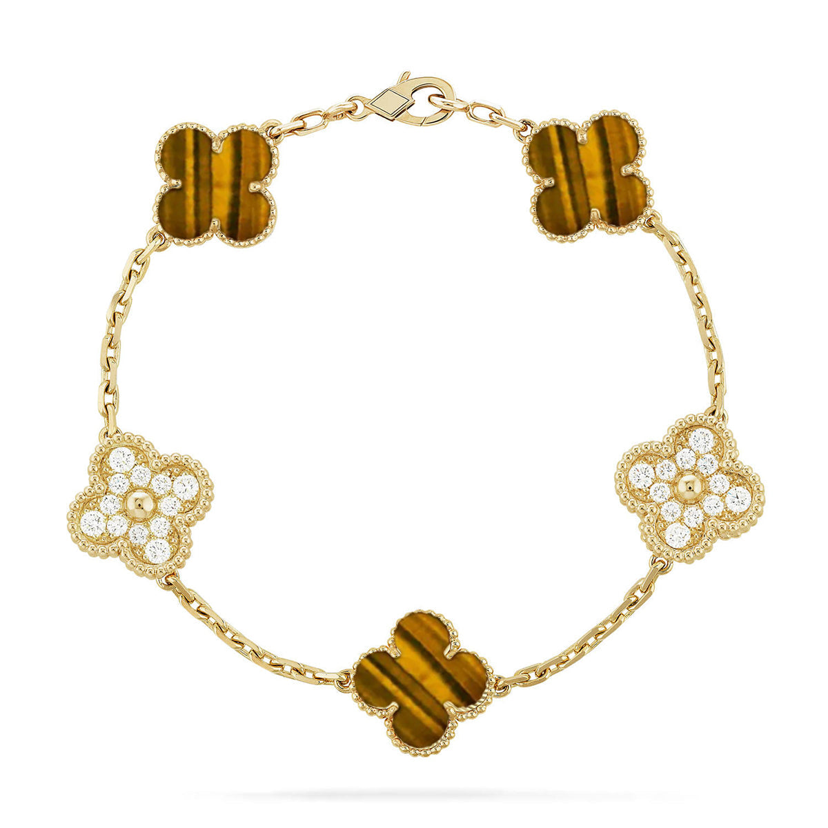 [⭐Hyrra Jewelry] CLOVER 5 MOTIFS TIGER EYE BRACELET COLLECTION