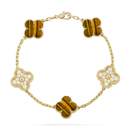 [⭐Hyrra Jewelry] CLOVER 5 MOTIFS TIGER EYE BRACELET COLLECTION