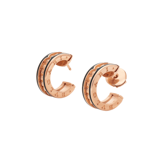 [⭐Hyrra Jewelry]ZERO 1 ROCK PINK GOLD EARRINGS WITH STUDDED SPIRAL AND BLACK CERAMIC