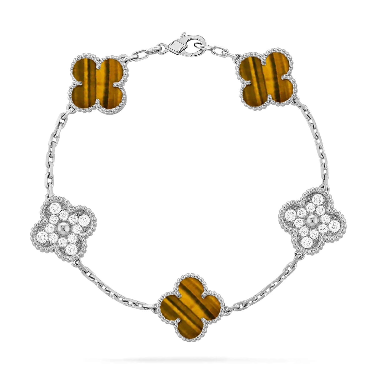 [⭐Hyrra Jewelry] CLOVER 5 MOTIFS TIGER EYE BRACELET COLLECTION