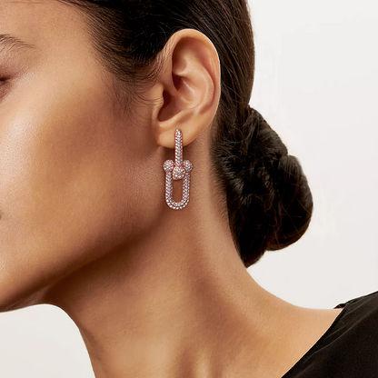 [Hyrra Jewelry]LARGE LINK EARRINGS PINK GOLD WITH PAVED DIAMONDS