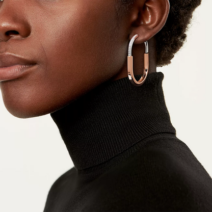 [Hyrra Jewelry]LOCK EARRINGS ROSE AND WHITE GOLD DIAMONDS EXTRA LARGE