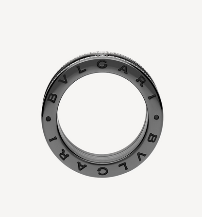 [⭐Hyrra Jewelry]ZERO 1 ROCK FOUR-BAND BLACK CERAMIC WITH STUDDED SPIRAL AND PAVED DIAMONDS RING