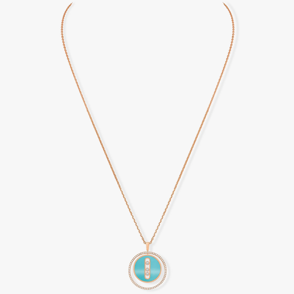 [⭐Hyrra Jewelry]Demo MOVE 3 DIAMONDS TURQUOISE PINK GOLD DIAMOND NECKLACE