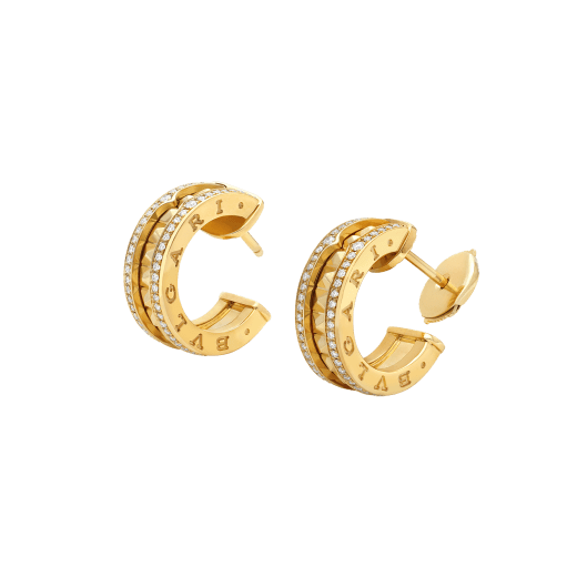 [⭐Hyrra Jewelry]ZERO 1 ROCK GOLD EARRINGS WITH STUDDED SPIRAL AND PAVED DIAMONDS
