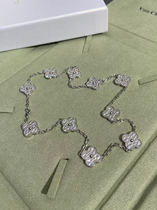 [⭐Hyrra Jewelry]CLOVER 10 MOTIFS  FULL DIAMOND NECKLACE