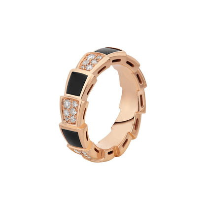 [⭐Hyrra Jewelry]SERPENTI RING PINK GOLD BLACK MOP DIAMOND PAVED 4MM