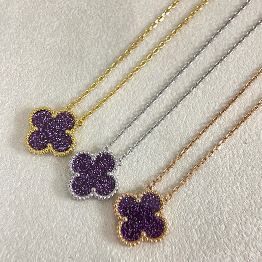 [⭐Hyrra Jewelry]NEW 15MM PURPLE SAND-GOLD FOUR-LEAF CLOVER NECKLACE