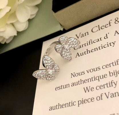 [⭐Hyrra Jewelry]TWIN SILVER BUTTERFLY DIAMOND RING