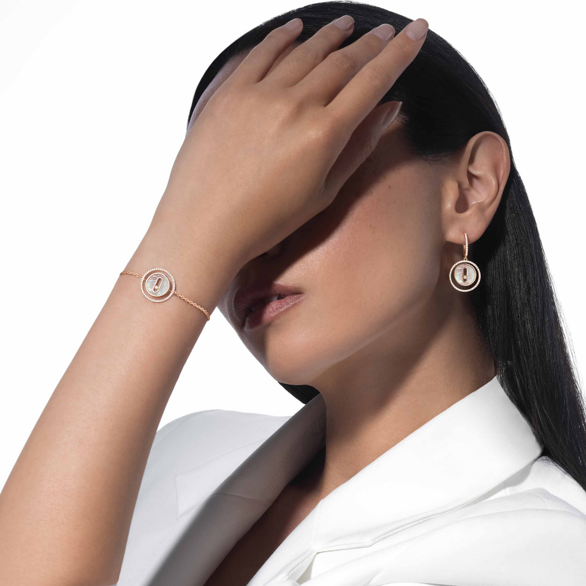 [⭐Hyrra Jewelry]Demo MOVE WHITE MOTHER OF PEARL PINK GOLD DIAMOND BRACELET