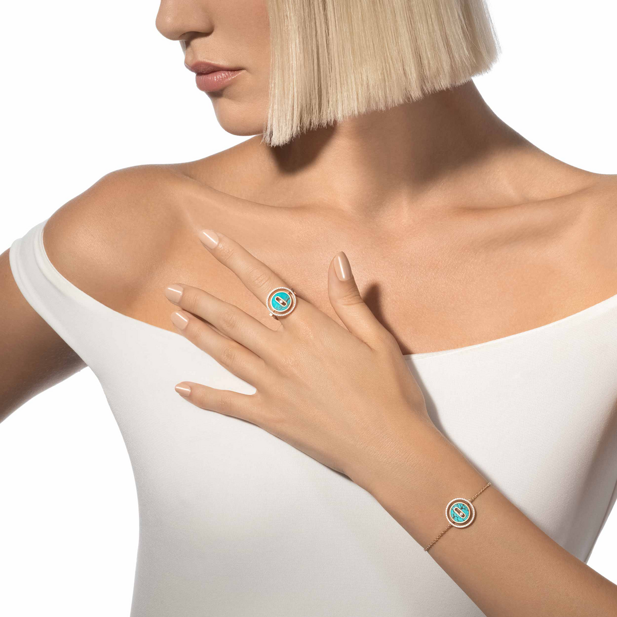 [⭐Hyrra Jewelry]Demo MOVE TURQUOISE PINK GOLD DIAMOND BRACELET