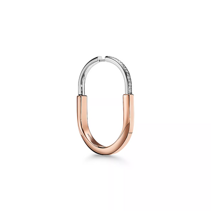 [Hyrra Jewelry]LOCK EARRINGS ROSE AND WHITE GOLD DIAMONDS EXTRA LARGE