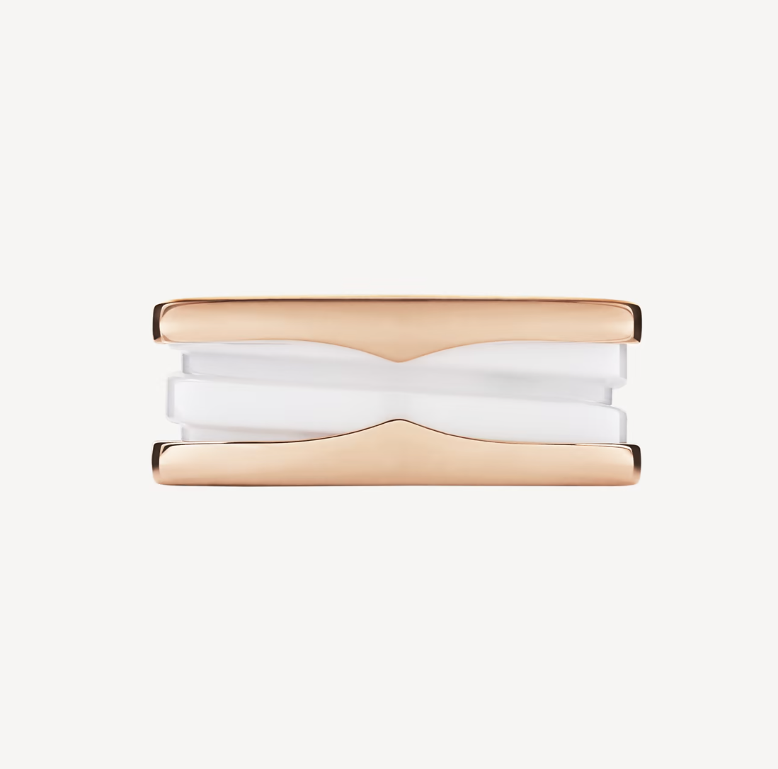 [⭐Hyrra Jewelry]ZERO 1 TWO-BAND LOOPS AND WHITE CERAMIC SPIRAL PINK GOLD RING