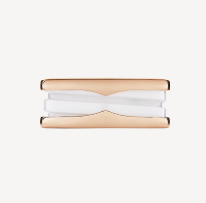[⭐Hyrra Jewelry]ZERO 1 TWO-BAND LOOPS AND WHITE CERAMIC SPIRAL PINK GOLD RING