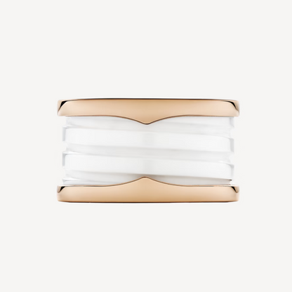 [⭐Hyrra Jewelry]ZERO 1 FOUR-BAND LOOPS AND WHITE CERAMIC SPIRAL PINK GOLD RING