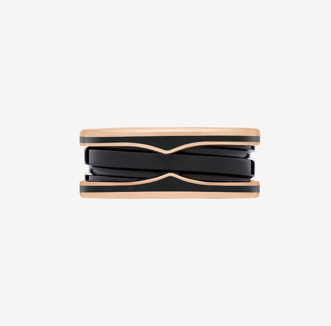 [⭐Hyrra Jewelry]ZERO 1 TWO-BAND WITH MATTE BLACK CERAMIC PINK GOLD RING