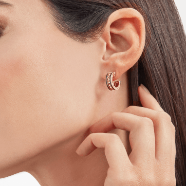 [⭐Hyrra Jewelry]ZERO 1 ROCK PINK GOLD EARRINGS WITH STUDDED SPIRAL AND BLACK CERAMIC