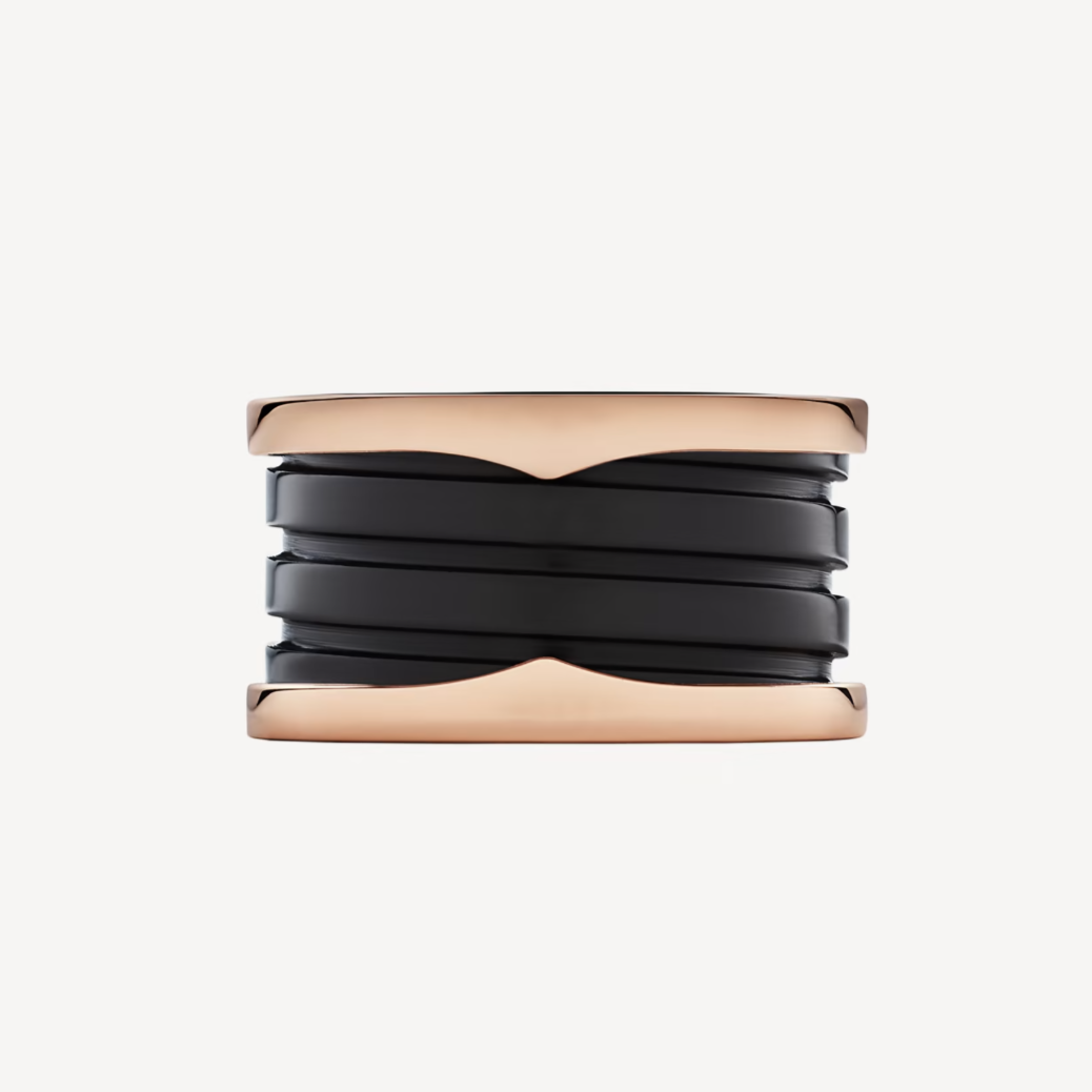 [⭐Hyrra Jewelry]ZERO 1 FOUR-BAND LOOPS AND BLACK CERAMIC SPIRAL PINK GOLD RING
