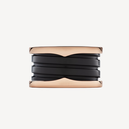 [⭐Hyrra Jewelry]ZERO 1 FOUR-BAND LOOPS AND BLACK CERAMIC SPIRAL PINK GOLD RING
