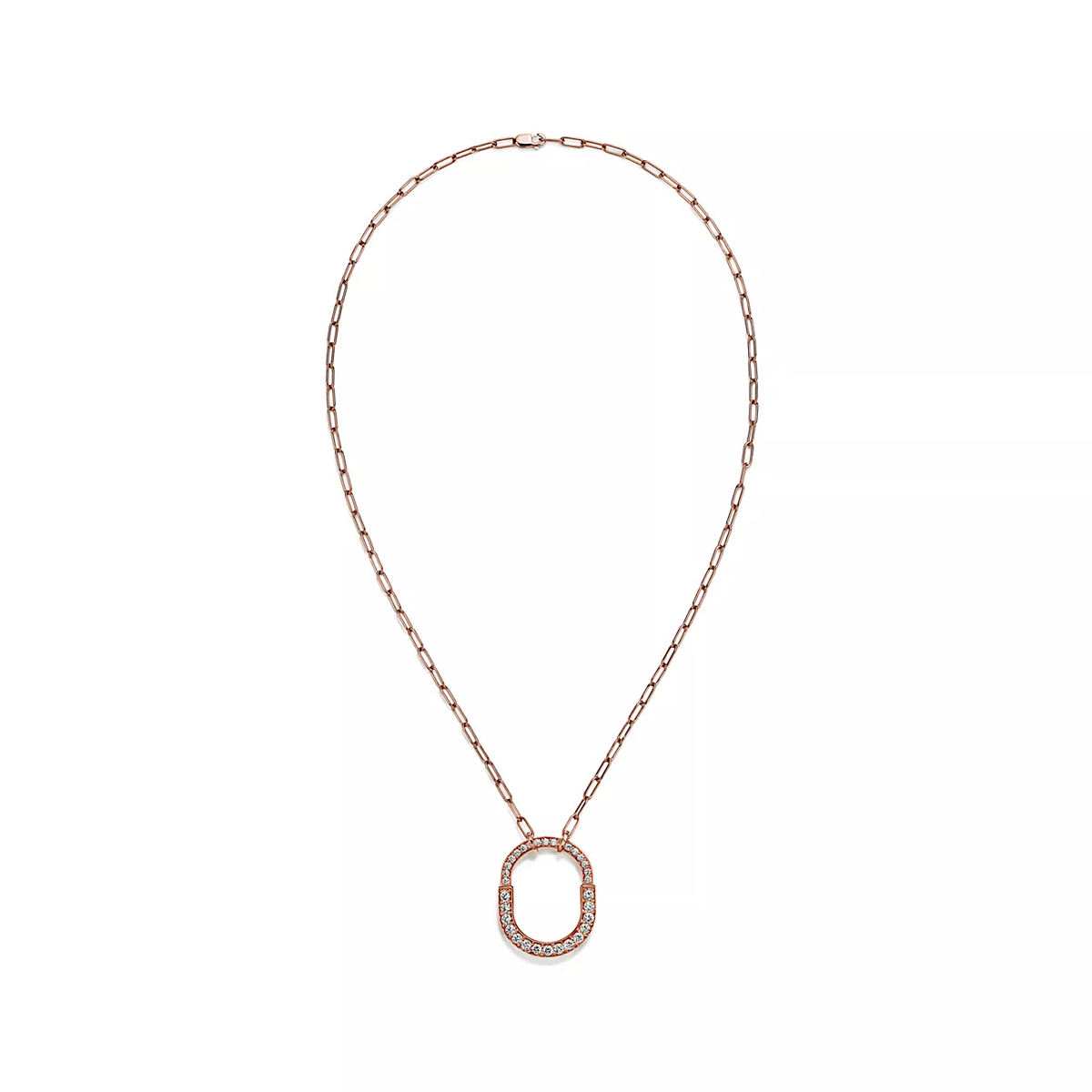 [Hyrra Jewelry]LOCK NECKLACE MEDIUM PENDANT PINK GOLD PAVED DIAMONDS