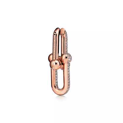 [Hyrra Jewelry]LARGE LINK EARRINGS PINK GOLD WITH PAVED DIAMONDS