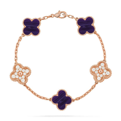 [⭐Hyrra Jewelry]CLOVER 5 MOTIF PURPLE STRIPES BRACELET COLLECTION