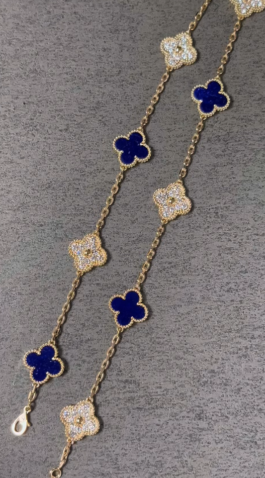 [⭐Hyrra Jewelry]CLOVER 10 MOTIFS DIAMONDS SET IN LAPIS LAZULI