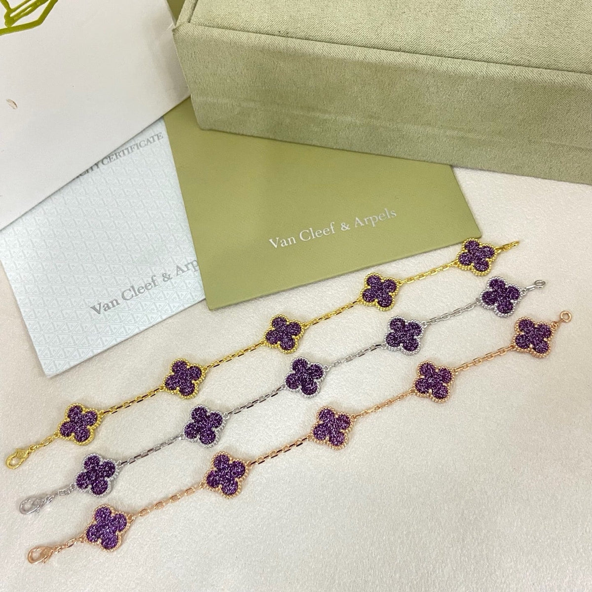 [⭐Hyrra Jewelry]NEW PURPLE SAND-GOLD FOUR-LEAF CLOVER 5-FLOWER BRACELET