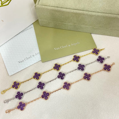 [⭐Hyrra Jewelry]NEW PURPLE SAND-GOLD FOUR-LEAF CLOVER 5-FLOWER BRACELET