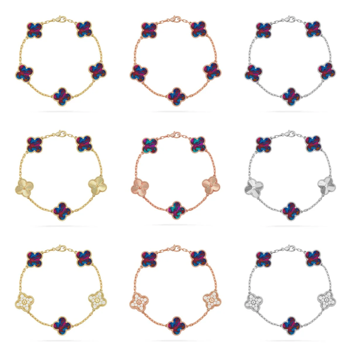 [⭐Hyrra Jewelry]CLOVER 5 MOTIF COLOR GEMSTONES BRACELET COLLECTION