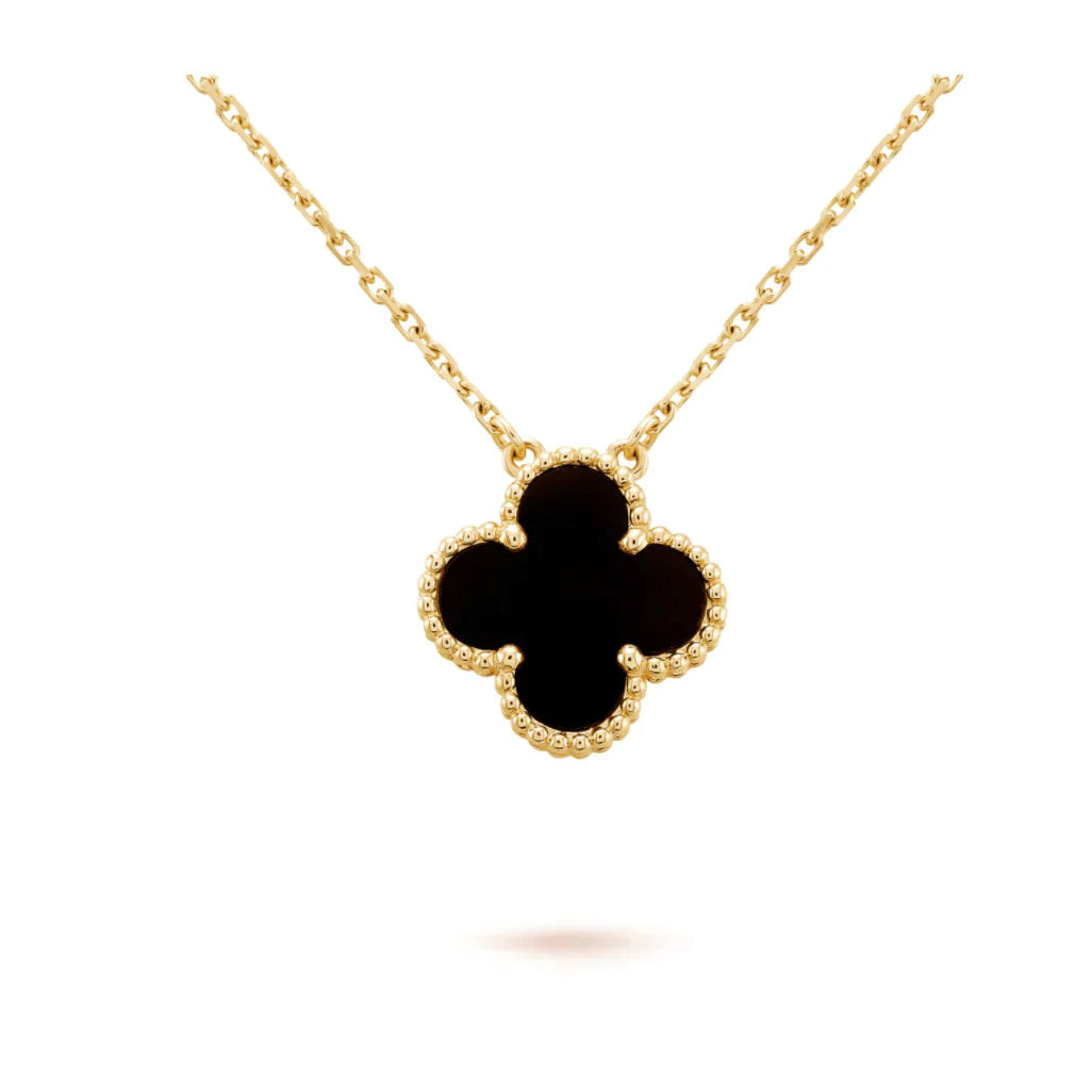 [⭐Hyrra Jewelry]CLOVER 15MM BLACK ONYX SINGLE FLOWER NECKLACE
