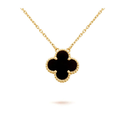 [⭐Hyrra Jewelry]CLOVER 15MM BLACK ONYX SINGLE FLOWER NECKLACE