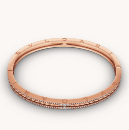 [⭐Hyrra Jewelry]ZERO 1 SPIRAL AND PAVED DIAMOND PINK GOLD BRACELET