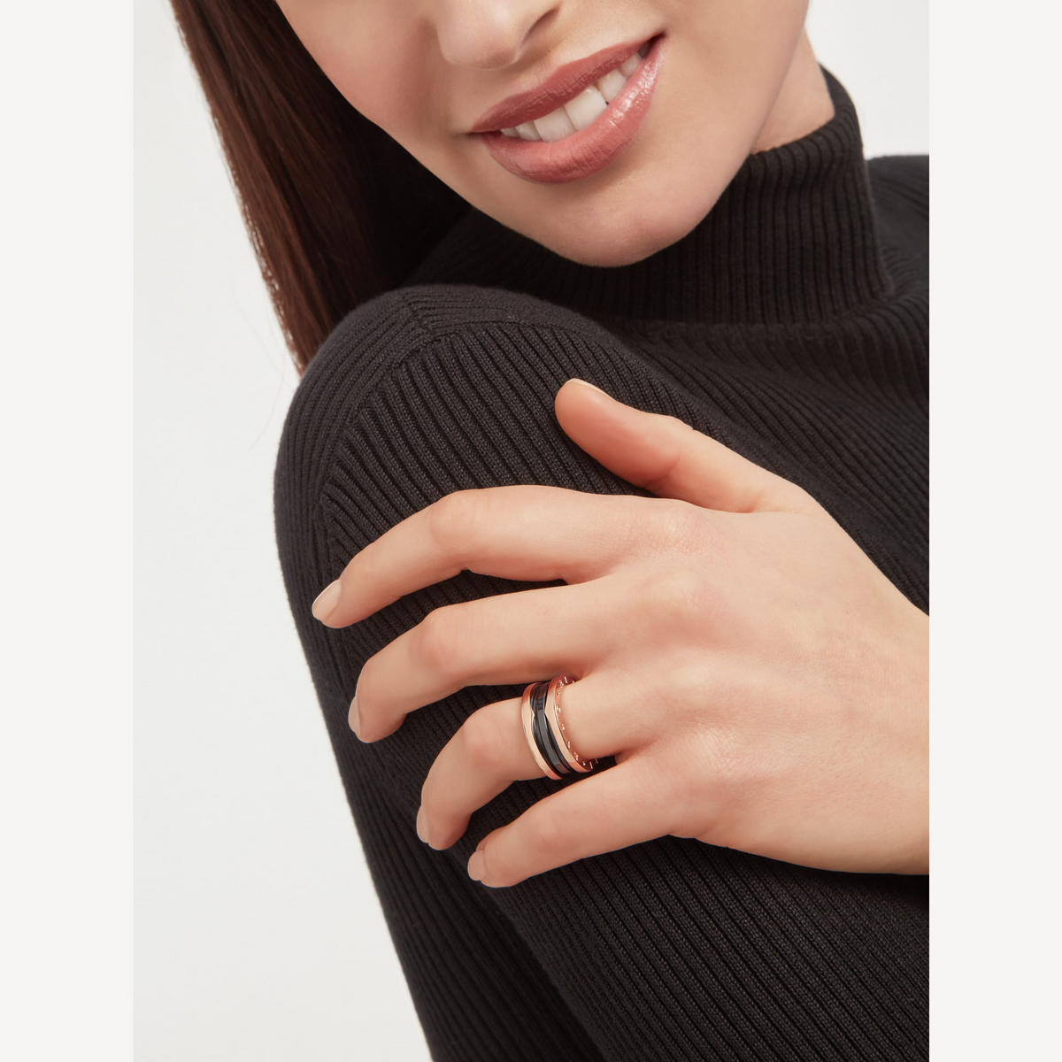[⭐Hyrra Jewelry]ZERO 1 TWO-BAND LOOPS AND BLACK CERAMIC PINK GOLD RING