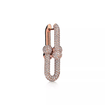 [Hyrra Jewelry]LARGE LINK EARRINGS PINK GOLD WITH PAVED DIAMONDS