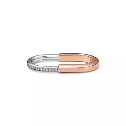 [Hyrra Jewelry]LOCK RING TOW-FINGER ROSE AND WHITE GOLD DIAMONDS