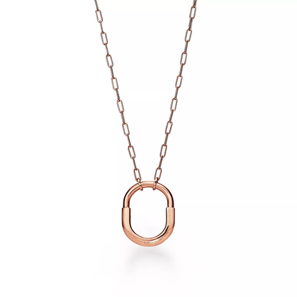 [Hyrra Jewelry]LOCK NECKLACE MEDIUM PENDANT PINK GOLD PAVED DIAMONDS
