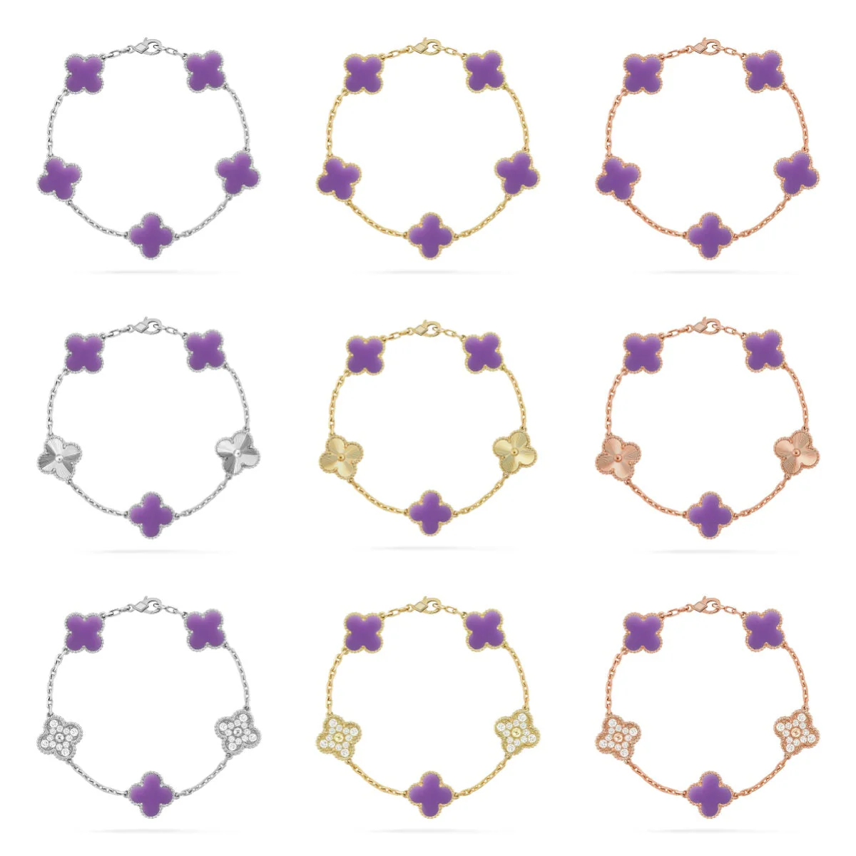 [⭐Hyrra Jewelry]CLOVER 5 MOTIF LIGHT PURPLE BRACELET COLLECTION