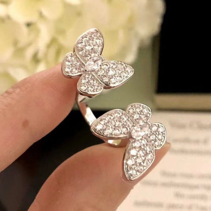 [⭐Hyrra Jewelry]TWIN SILVER BUTTERFLY DIAMOND RING