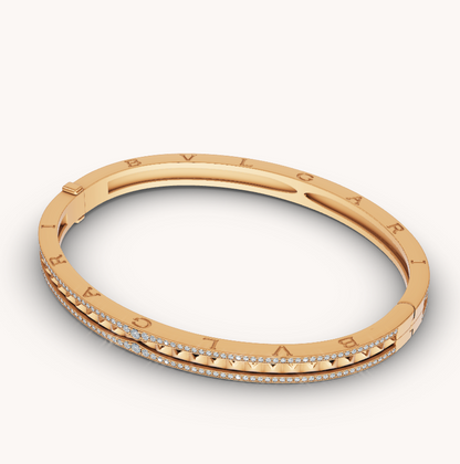 [⭐Hyrra Jewelry]ZERO 1 SPIRAL AND PAVED DIAMOND GOLD BRACELET