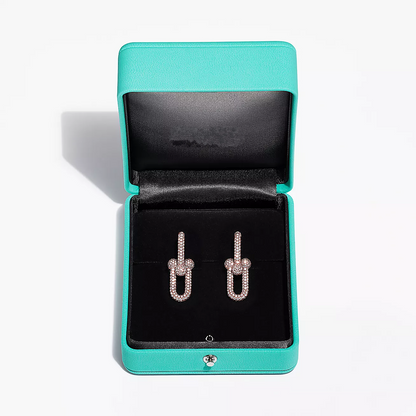[Hyrra Jewelry]LARGE LINK EARRINGS PINK GOLD WITH PAVED DIAMONDS
