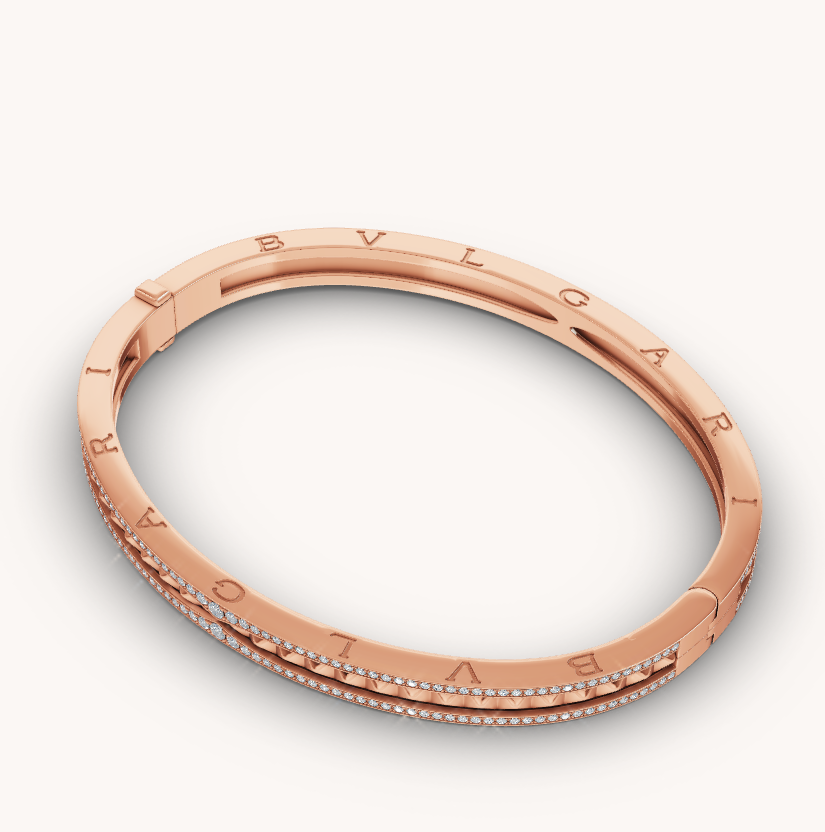 [⭐Hyrra Jewelry]ZERO 1 SPIRAL AND PAVED DIAMOND PINK GOLD BRACELET